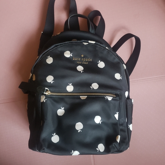 Kate Spade Chelsea Medium Nylon Apple Backpack – Black & White - Picture 1 of 11